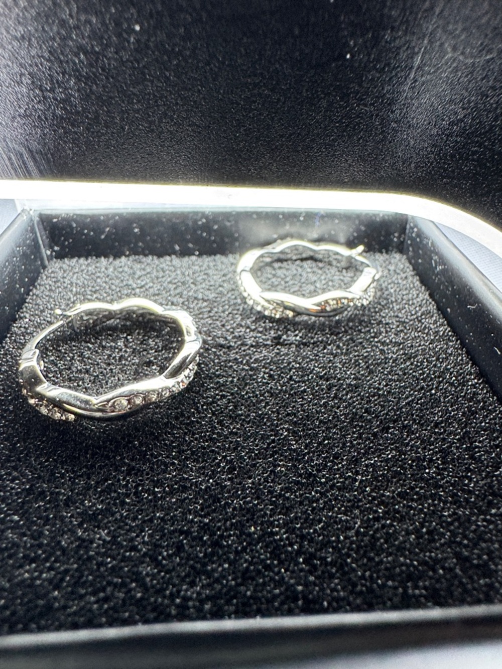 Cate & Chloe Silver Tone Hoop Earrings Rhinestone Gift Box - Picture 3 of 8